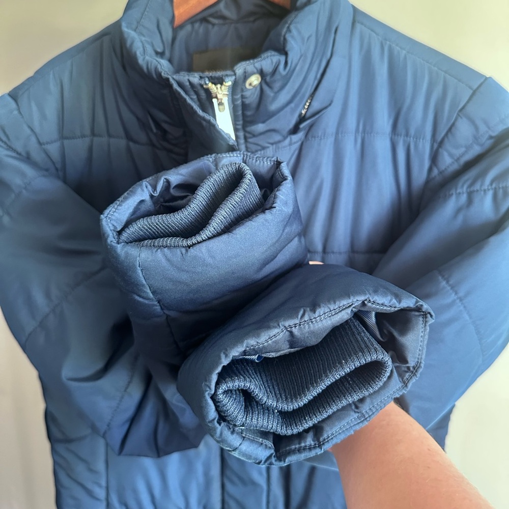 Banana Republic Down Puffer Jacket Women’s Size X-Small Blue Long Winter Coat - Picture 9 of 16